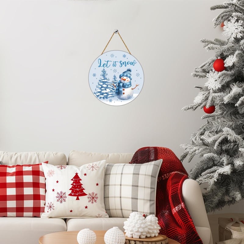 YUNKKIN Snowman Decor Winter Decorations for Home Winter Wreath Snowman Door Decorations Wreath Let It Snow Sign Wooden Front Door Hanger for Porch Wall Indoor Home Decor - Image 5