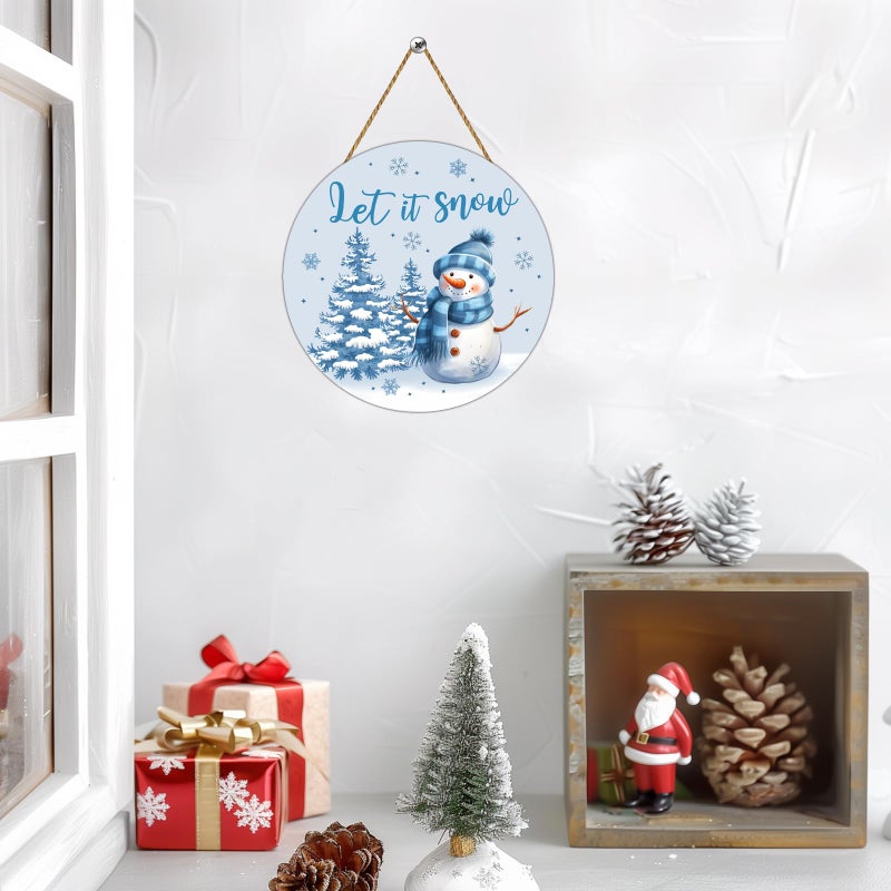 YUNKKIN Snowman Decor Winter Decorations for Home Winter Wreath Snowman Door Decorations Wreath Let It Snow Sign Wooden Front Door Hanger for Porch Wall Indoor Home Decor - Image 4