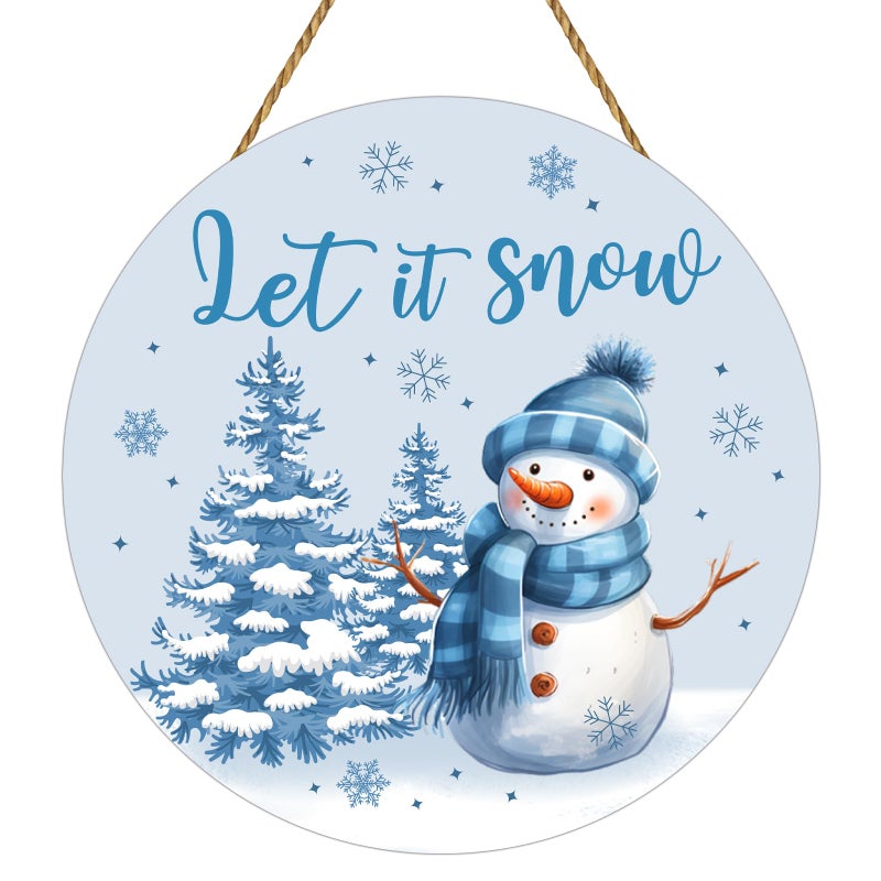 YUNKKIN Snowman Decor Winter Decorations for Home Winter Wreath Snowman Door Decorations Wreath Let It Snow Sign Wooden Front Door Hanger for Porch Wall Indoor Home Decor - Image 1