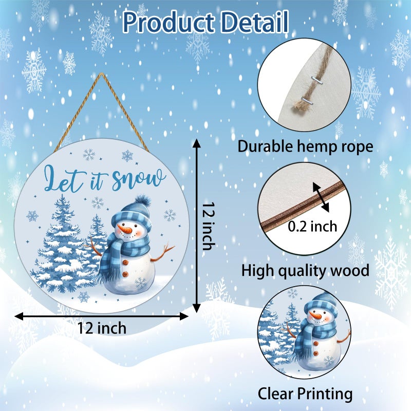 YUNKKIN Snowman Decor Winter Decorations for Home Winter Wreath Snowman Door Decorations Wreath Let It Snow Sign Wooden Front Door Hanger for Porch Wall Indoor Home Decor - Image 2