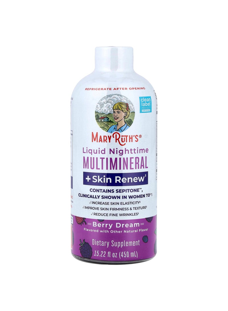 MaryRuth's Liquid Nighttime Multimineral + Skin Renew, Berry Dream, 15.22 fl oz (450 ml)