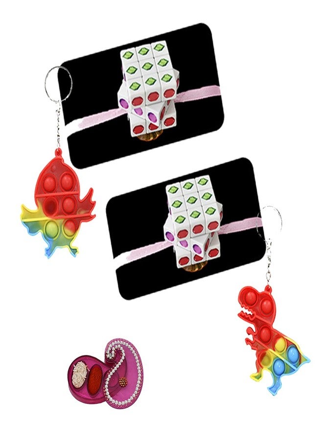 Natali Traders Rakhi for Kids Pack of 2-2 Popit Keychain with 2 Puzzle Rakhi for kids- Popet Pop Toys - Roli Chawal with Chopra for Boys, Girls, Children -Younger Bhai - Image 1