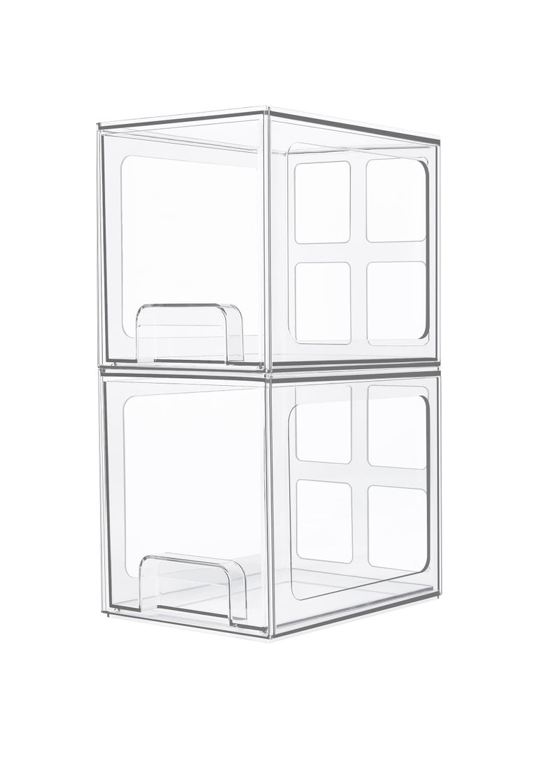 SYOSI Stackable Storage Drawers, 2 Pack 6.6''Tall Acrylic Bathroom Makeup Organizers, Clear Plastic Storage Bins For Vanity, Undersink, Kitchen Cabinet, Pantry Organization and Storage - Image 1