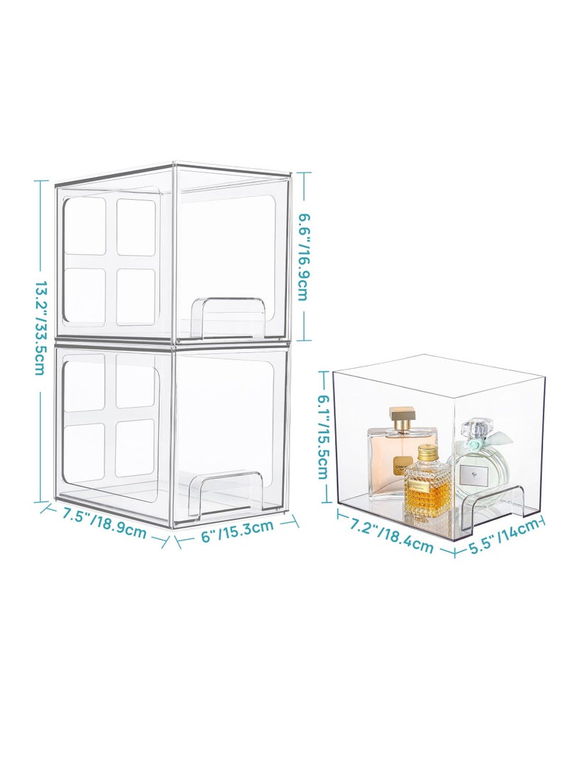 SYOSI Stackable Storage Drawers, 2 Pack 6.6''Tall Acrylic Bathroom Makeup Organizers, Clear Plastic Storage Bins For Vanity, Undersink, Kitchen Cabinet, Pantry Organization and Storage - Image 3
