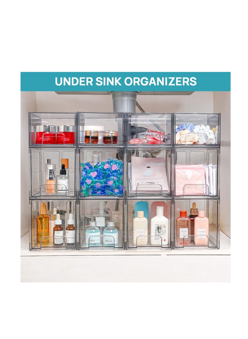SYOSI Stackable Storage Drawers, 2 Pack 6.6''Tall Acrylic Bathroom Makeup Organizers, Clear Plastic Storage Bins For Vanity, Undersink, Kitchen Cabinet, Pantry Organization and Storage - Image 5