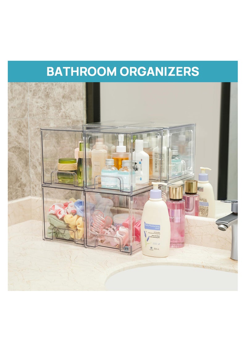 SYOSI Stackable Storage Drawers, 2 Pack 6.6''Tall Acrylic Bathroom Makeup Organizers, Clear Plastic Storage Bins For Vanity, Undersink, Kitchen Cabinet, Pantry Organization and Storage - Image 2