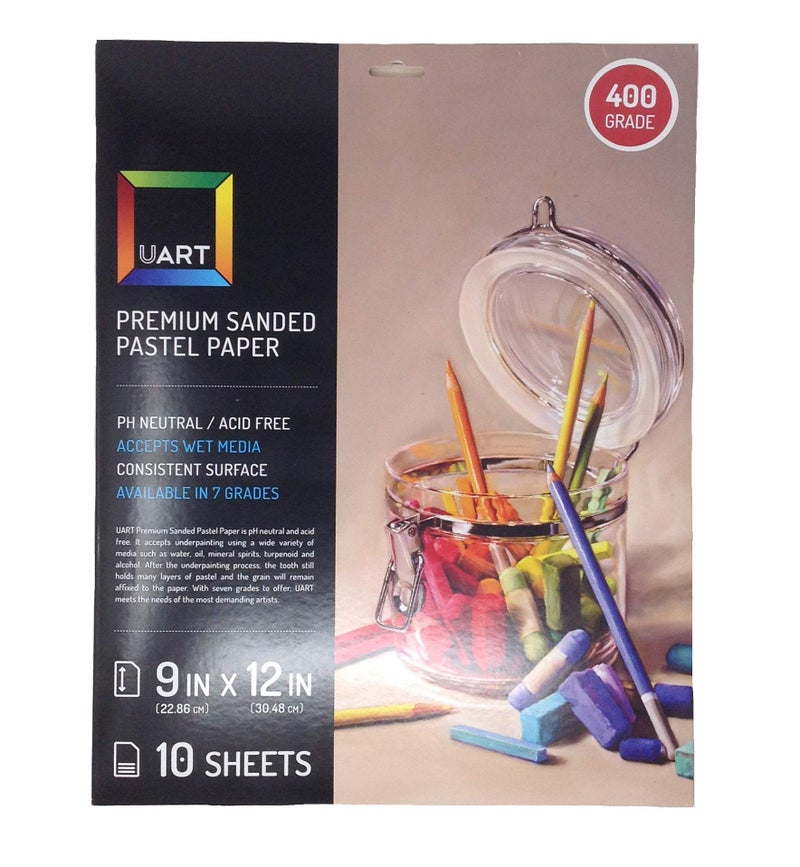 Uart Sanded Pastel Art Paper, Off-White, Mulitple Sizes and Grits, 10 Sheet Packs (Grade 400, 9" x 12") - Image 1