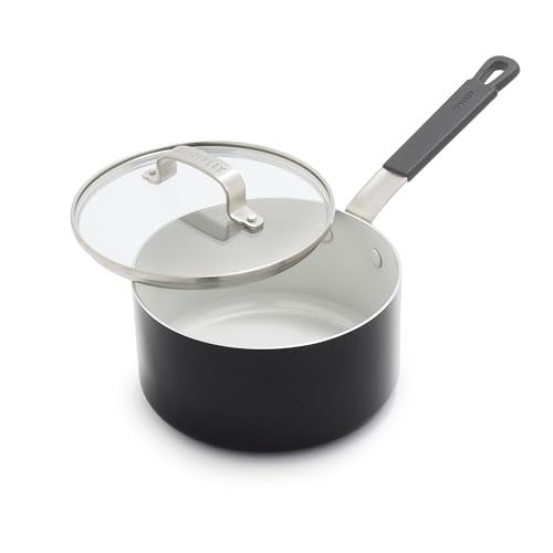 GreenPan x Bobby Flay 25QT Nonstick Saucepan with Glass Lid PFASFree Diamond Ceramic Induction Suitable StayCool Silicone Handle Easy Clean Dishwasher Oven Safe Chef Pan Graphite - Image 1