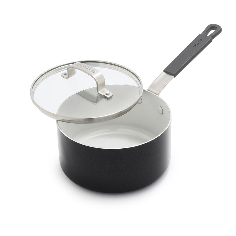 GreenPan x Bobby Flay 25QT Nonstick Saucepan with Glass Lid PFASFree Diamond Ceramic Induction Suitable StayCool Silicone Handle Easy Clean Dishwasher Oven Safe Chef Pan Graphite - Image 2
