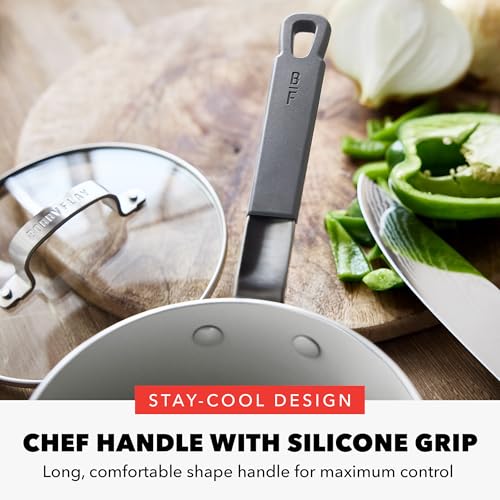 GreenPan x Bobby Flay 25QT Nonstick Saucepan with Glass Lid PFASFree Diamond Ceramic Induction Suitable StayCool Silicone Handle Easy Clean Dishwasher Oven Safe Chef Pan Graphite - Image 3