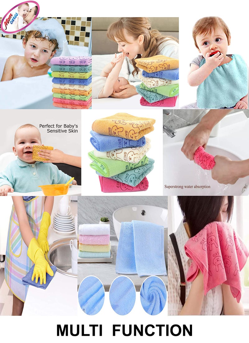 MOM CARE Microfibre Face Towels for Babies -Extra Soft/Quick Dry/Strong Water Absorbent/Bathing Towel for Kids,Boys and Girls (Pack of 6 i) Multi Color L-24cm X B-24cm for Newborn and Above - Image 4