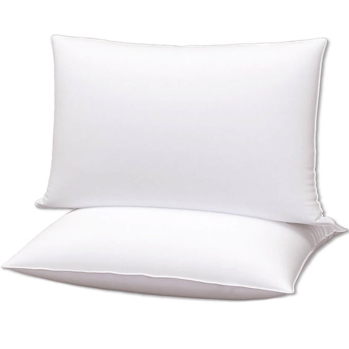 SQUISHY FLAT BED PILLOWS STANDARD SIZE SET OF 2 EXTRA SOFT THIN PILLOW FOR STOMACH SLEEPING ADULTS KIDS BACK SLEEPER PLUSH FLUFFY WHITE 20X26 INCHES
