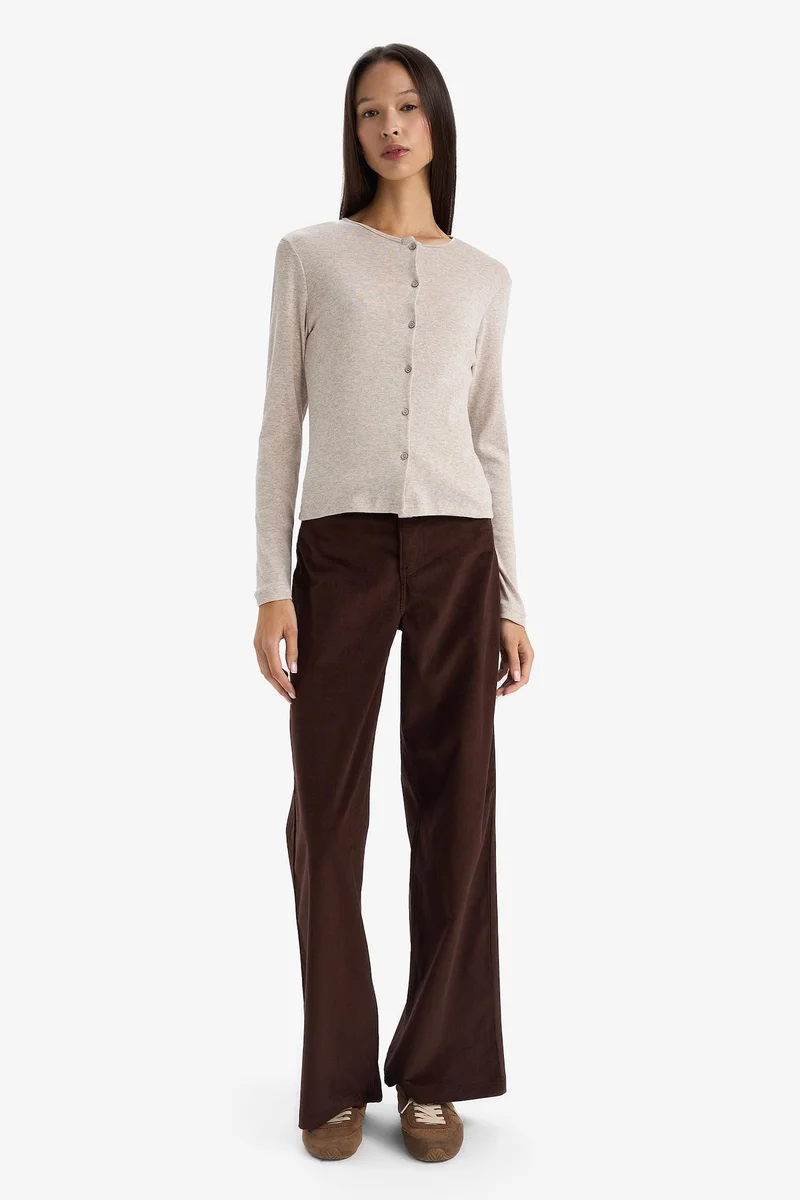 Defacto Wide Leg Zip-Up Velvet Trousers