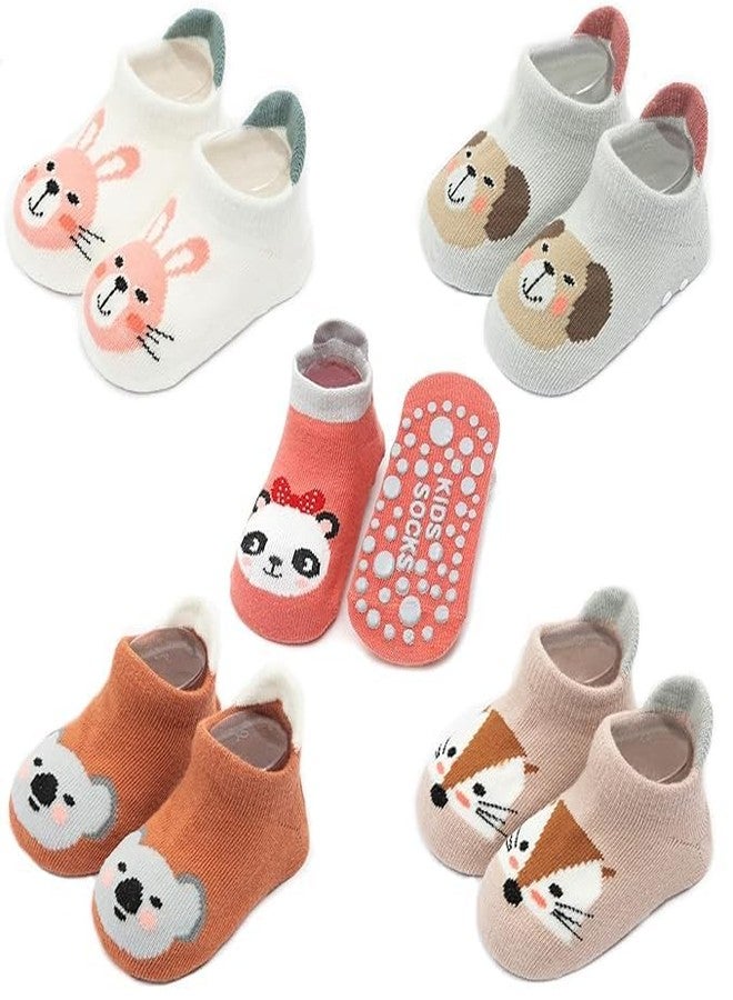 Zomify 5 Pairs Baby Socks Non Slip Toddler Socks Kids Cotton Grip Socks Anti Skid with Gripper Cartoon Pattern for Boys Girls 0-4 Years (Tom And Jerry Socks) - Image 1