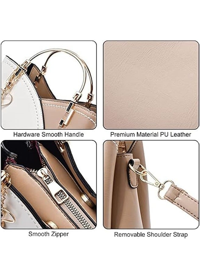 Women's Bag Luxury Cream & Gold Contrast Stitching Tote - Premium PU Leather Shoulder Bag-Handle Satchel with Tassel Accents -Gift for Wedding, Party - Image 4