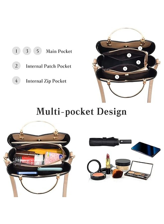 Women's Bag Luxury Cream & Gold Contrast Stitching Tote - Premium PU Leather Shoulder Bag-Handle Satchel with Tassel Accents -Gift for Wedding, Party - Image 2
