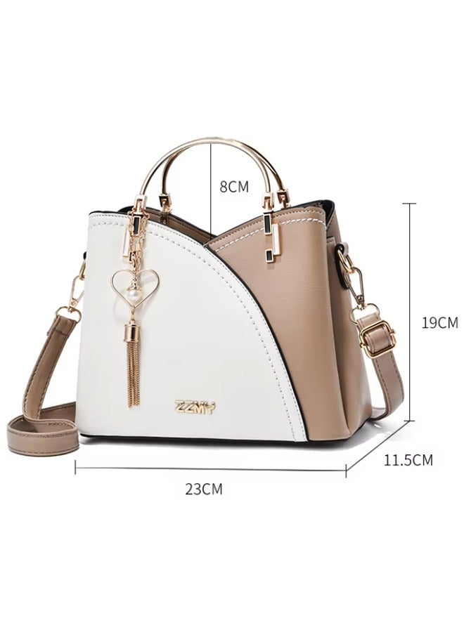 Women's Bag Luxury Cream & Gold Contrast Stitching Tote - Premium PU Leather Shoulder Bag-Handle Satchel with Tassel Accents -Gift for Wedding, Party - Image 5