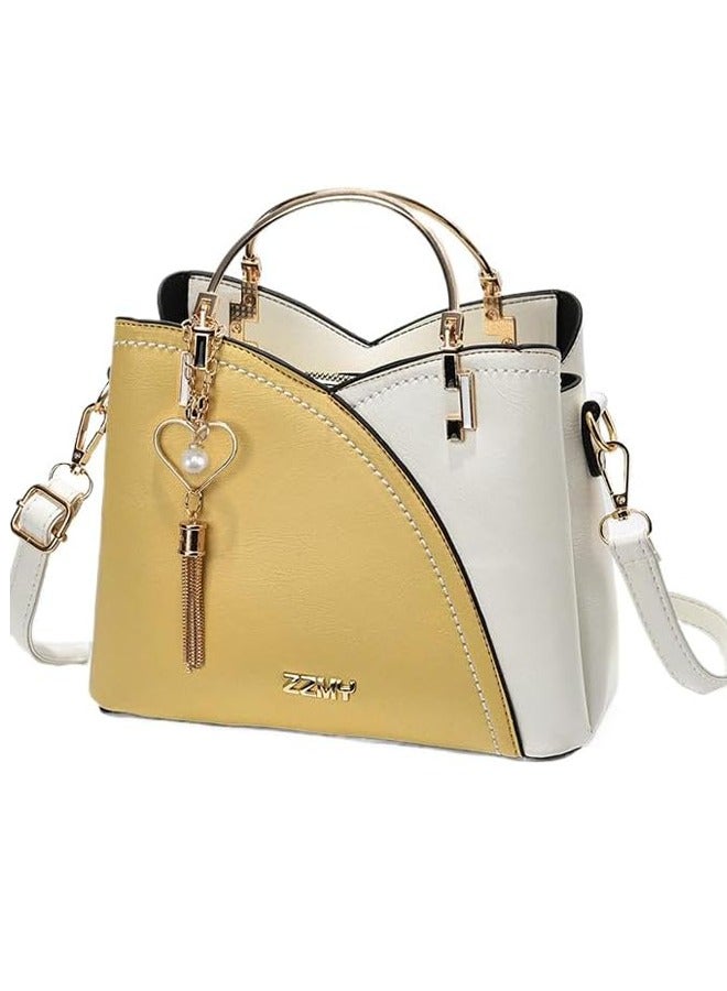 Women's Bag Luxury Cream & Gold Contrast Stitching Tote - Premium PU Leather Shoulder Bag-Handle Satchel with Tassel Accents -Gift for Wedding, Party - Image 1