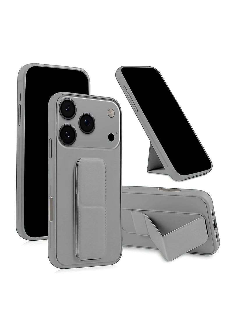 Wtech Apple iPhone 17 Pro 5G 2025 Hand Grip Foldable Magnetic Kickstand Wrist Strap Finger Grip with Built-in Iron Case Cover (MCGHSN) - Grey - Image 1