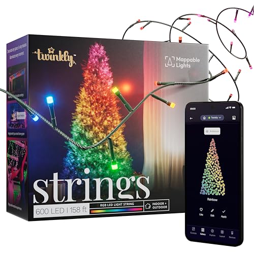 Twinkly Strings 600 LED RGB, Including White, LED Light String, Smart Multicolor LED Lights, Christmas Lights, Mappable LEDs, IP44, Green Wire, Packaging May Vary, 157.5ft - Image 1