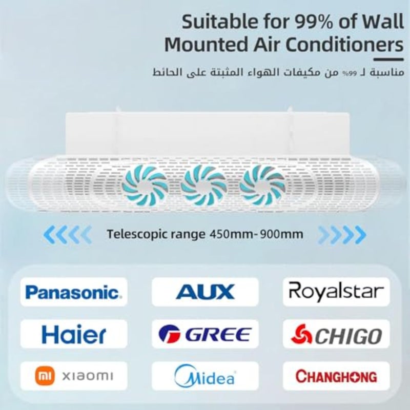 عاكس مكيف هواء سبليت موديل كلاسيكي، سهل التركيب دون ثقب للجدار، عاكس فتحة تكييف الهواء وزجاج أمامي قابل للتعديل مع شفرات مروحة لتقسيم الهواء باللون الأزرق - Image 3