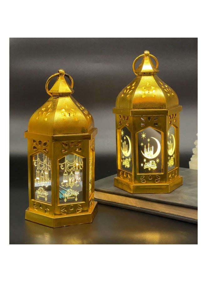 فانوس رمضان بعليقة زينة رمضان، أضواء العيد، فانوس شموع ذهبي لعيد مبارك، هدايا للأطفال للمنزل، الطاولة، الشجرة، الحفلات، الشرفة (ذهبي ) 12 سم عدد  2 - Image 1