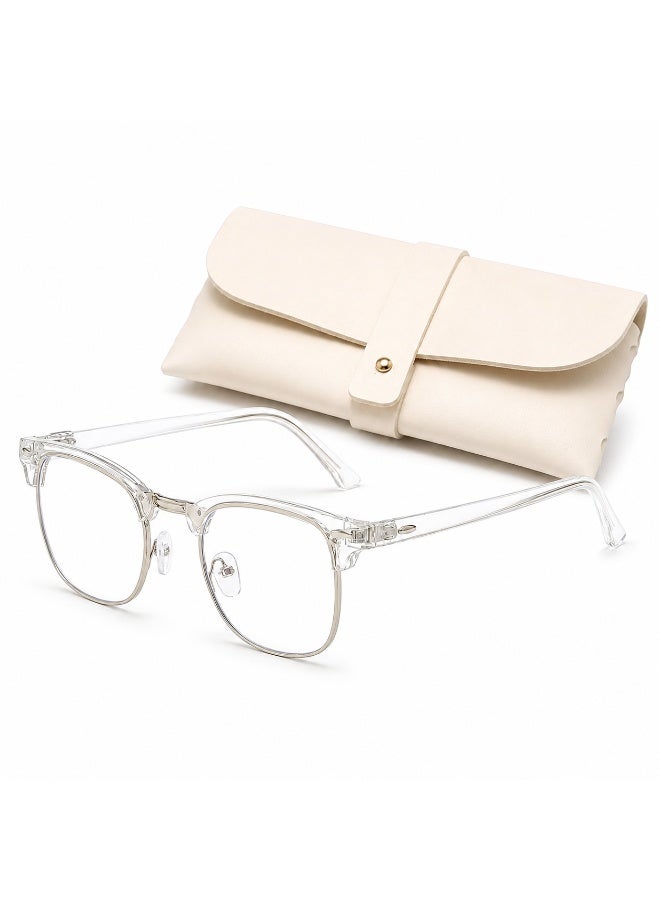 Photochromic Half Rim Sunglasses with Protective Case,  White - Image 1