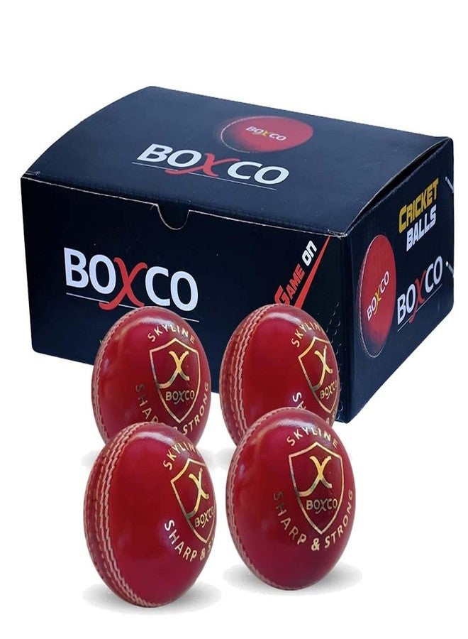 BOXCO Skyline Hand Stiched Four Piece Cricket Leather Ball for T20, One Day and Test Matches (Red) (Pack of 4) - Image 1