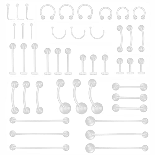 CrazyPiercing 45pcs Clear Piercing Retainers Bioflex Nose Tongue Nipple Belly Rings Assorted Clear Plastic Body Piercing Jewelry for Women Man (45 Pieces) - Image 1