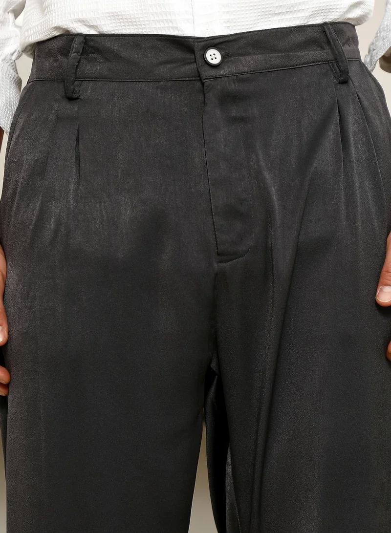 Campus Sutra Lightweight - Black Pleated Trousers