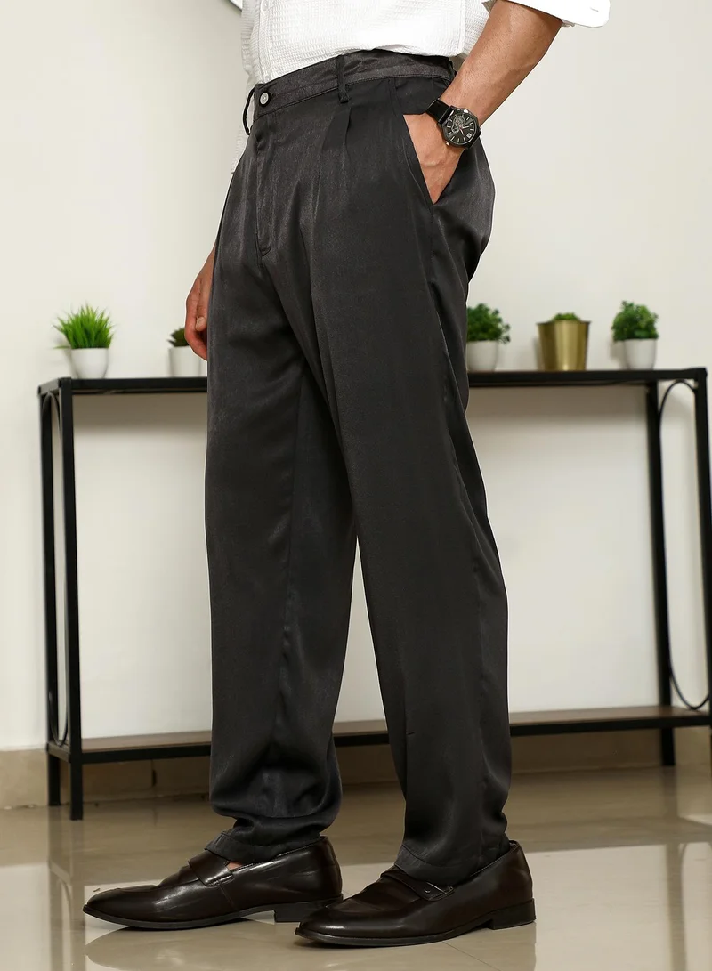 Campus Sutra Lightweight - Black Pleated Trousers