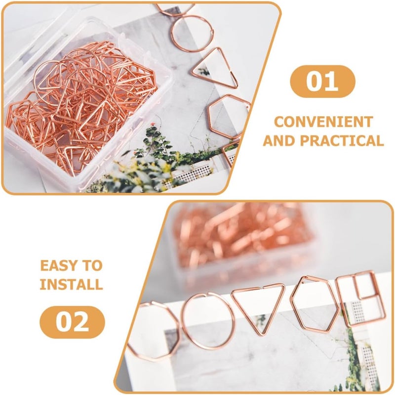 Decorative Paper Clips Rose Gold 60pcs Geometric Metal Office Clips Multi-use Small Paperclips for Document Organizing and School Supplies Style - Image 3