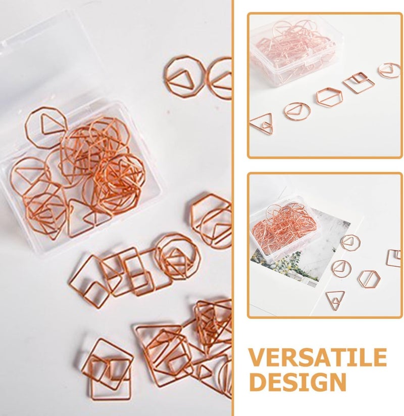 Decorative Paper Clips Rose Gold 60pcs Geometric Metal Office Clips Multi-use Small Paperclips for Document Organizing and School Supplies Style - Image 4