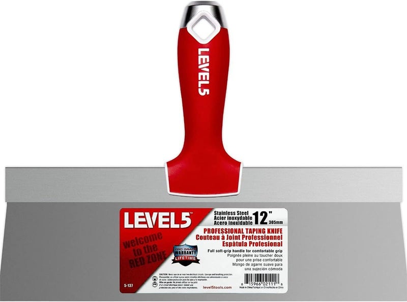 12" Soft-Grip Stainless Steel Taping Knife - | Pro-Grade | Metal Hammer End | 5-137