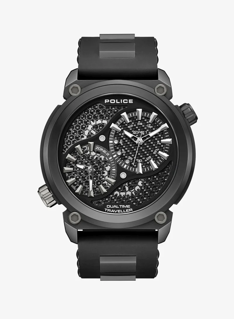 POLICE Boa Black Dial and Black Silicone Strap Watch for Men 48mm