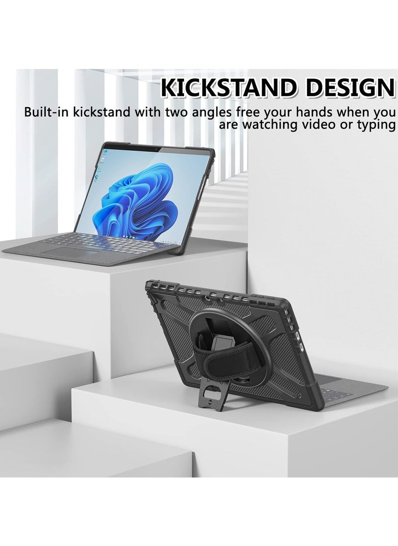 General Compatible with Microsoft Surface Pro 9/10/11 Cases 13-inch, Heavy Duty Rugged Shockproof Drop Case with 360 Degree Swivel Stand, Hand Strap Compatible Keyboard Cover Keyboard  - Image 4
