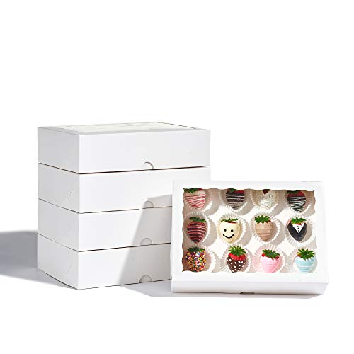 JCXGRVC 4PCS 10 x 7 x 2.5 inches Elegant Cookies Boxes, Strawberries Boxes with Display Window, White Paper Box - Image 3