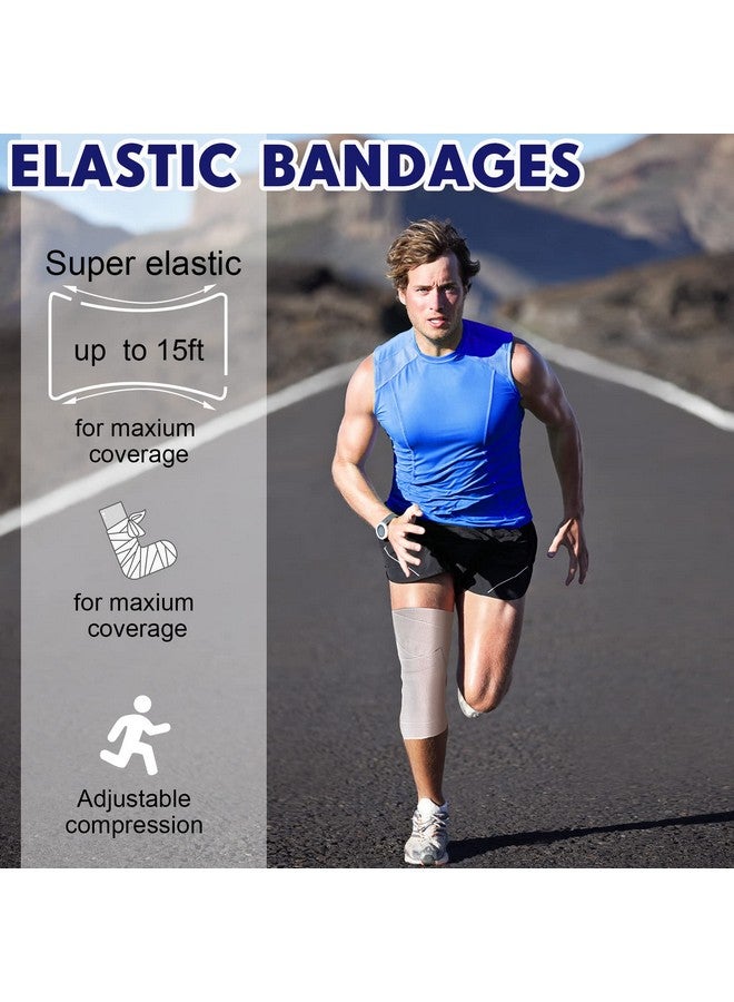 Reginary Reginary 20 Pack 4 Inch Elastic Bandage Wrap with Self Closure on Both Ends Athletic Stretchable Compression Bandage for Legs, Knees, Ankles, Wrists, Elbows, Shoulders (Blue Trim)  - Image 4