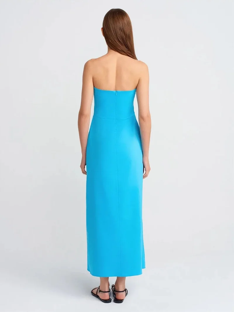 ديلفين DILVIN Strapless Fitted Midi Dress With Slit