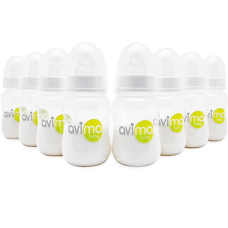 Avima 4 oz Anti Colic Baby Bottle Set - Slow Flow Nipples Included, Standard Neck, BPA Free - Newborn 0-3 Months, Stage 1 Feeding for Gas, Spit Up & Colic (Set of 8) - Image 1