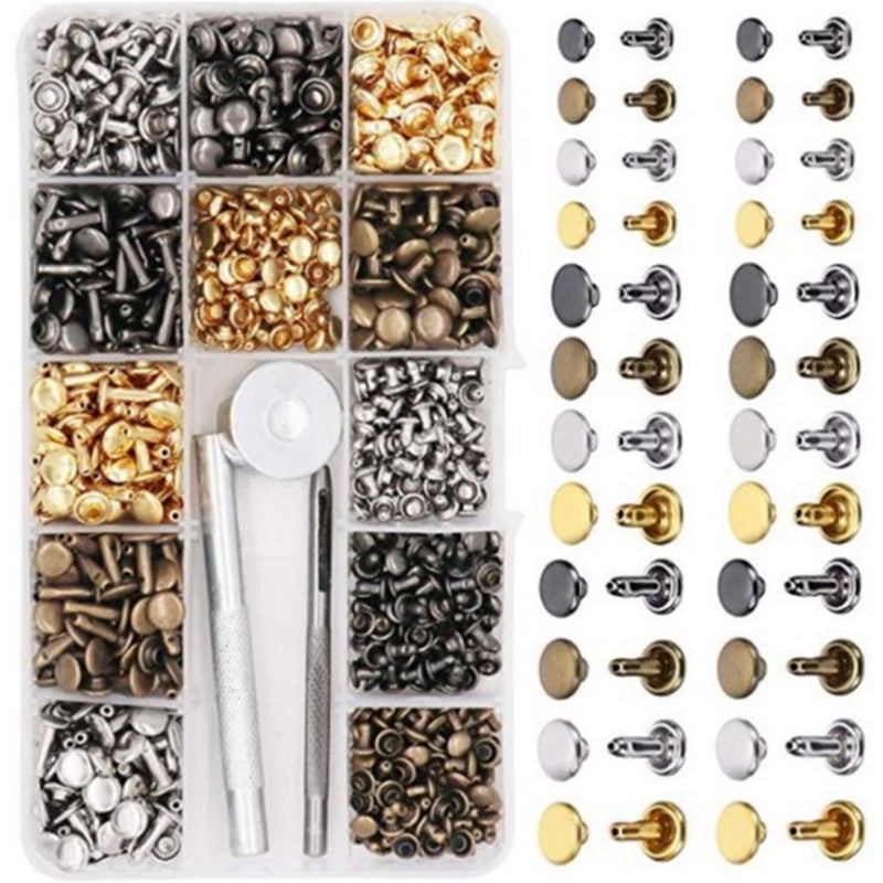 Double Sided Rivet Set Metal Studs Binding Studs Screws Assortment with Hole Punch Tool 4 Color - Image 4