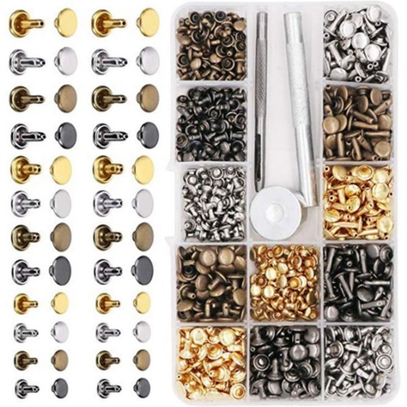 Double Sided Rivet Set Metal Studs Binding Studs Screws Assortment with Hole Punch Tool 4 Color - Image 3