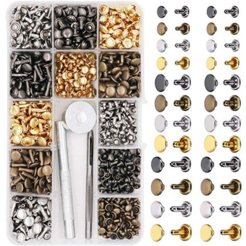 Double Sided Rivet Set Metal Studs Binding Studs Screws Assortment with Hole Punch Tool 4 Color - Image 2