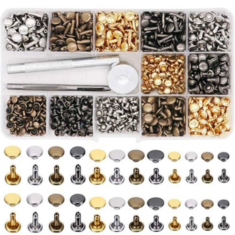 Double Sided Rivet Set Metal Studs Binding Studs Screws Assortment with Hole Punch Tool 4 Color - Image 1