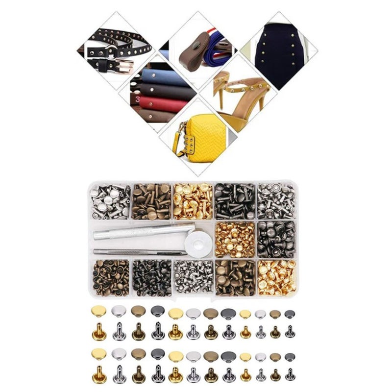 Double Sided Rivet Set Metal Studs Binding Studs Screws Assortment with Hole Punch Tool 4 Color - Image 5