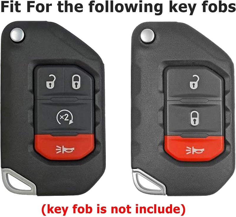 Autophone Jeep Key Fob Cover with Leather Keychain - Soft TPU Protection for Wrangler JL Gladiator (Black) - Image 2