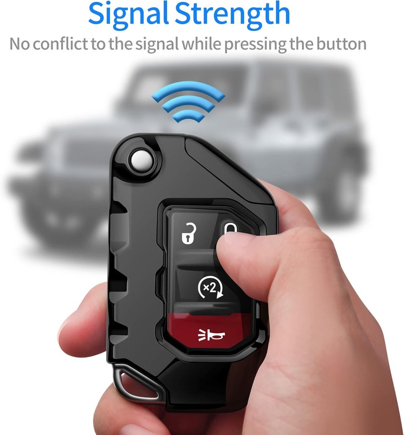 Autophone Jeep Key Fob Cover with Leather Keychain - Soft TPU Protection for Wrangler JL Gladiator (Black) - Image 5