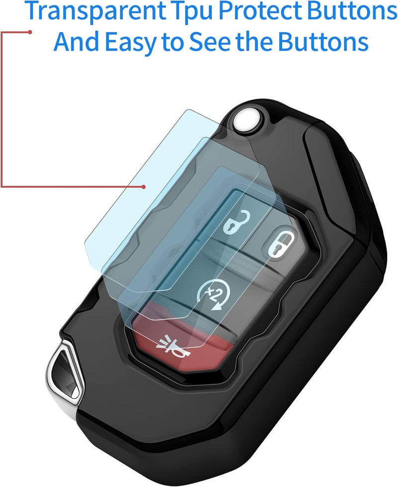 Autophone Jeep Key Fob Cover with Leather Keychain - Soft TPU Protection for Wrangler JL Gladiator (Black) - Image 4
