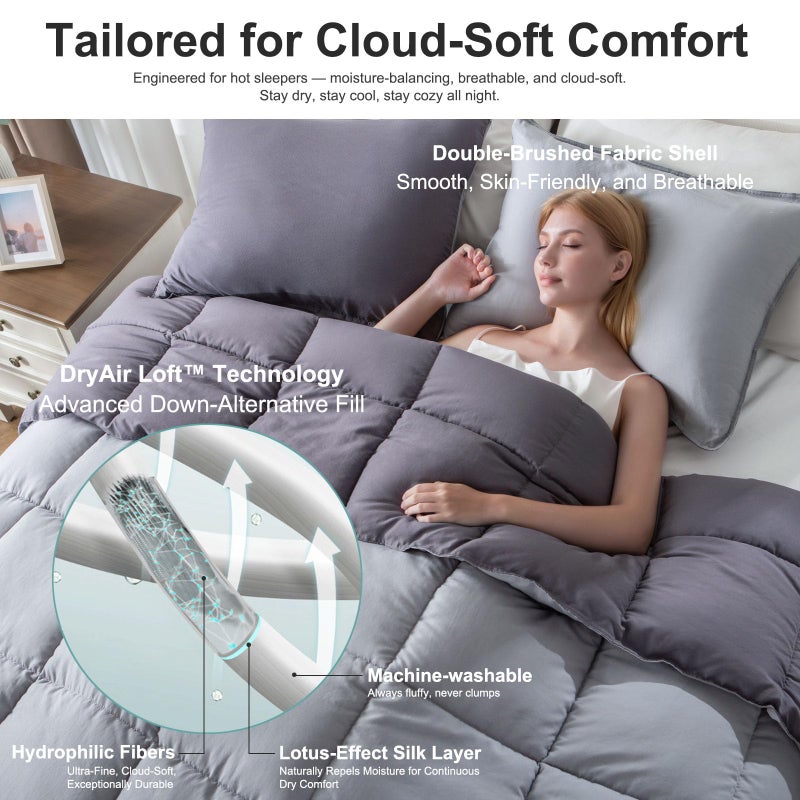 KASENTEX King Comforter Set â€“ Reversible Dual Color â€“ Goose Down Alternative â€“ Ultra-Soft, Lightweight, Machine Washable, Maintain Fluffiness, All Season Warmth (Quartz Silver/Pebble Grey) - Image 4