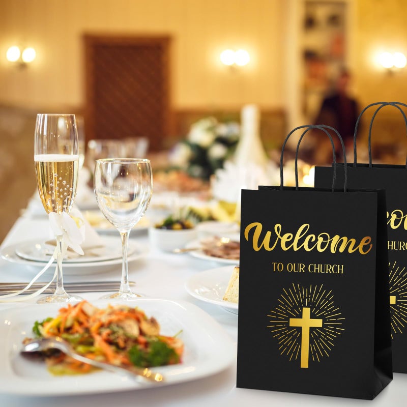 Chuangdi 50 Pcs Church Welcome Gift Bags Christian Paper Welcome to Our Church Religious Bags with Handles for Guest Baby Shower Baptism Birthday Party,5.9 x 3.15 x 8.27 Inch(Black) - Image 5